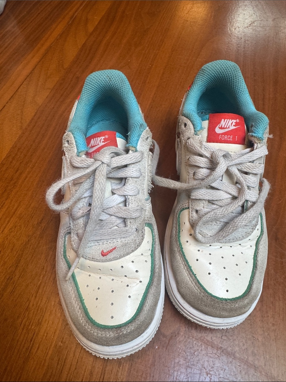 Nike Kids Sneakers - White with Teal and Green Accents